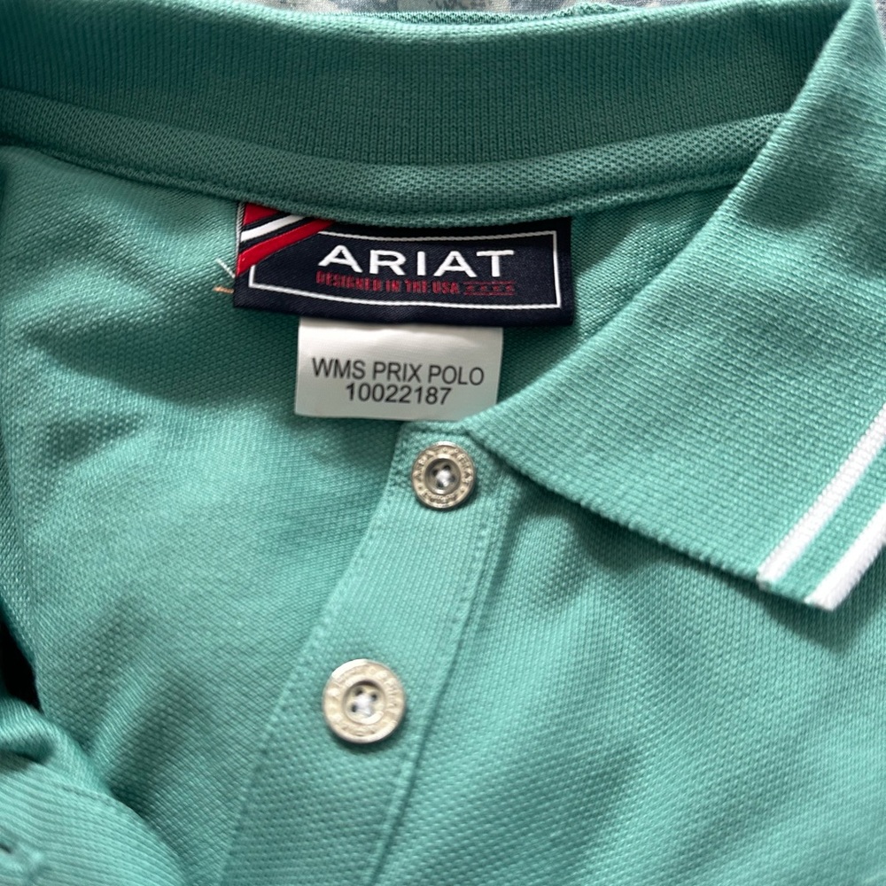 Ariat Mint Green Polo Shirt with white detailing - Picture 3 of 3